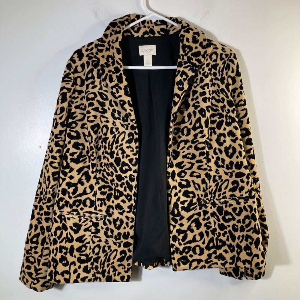 Womens Chicos‎ Faux Suede Leopard Open Jacket Tan Black M